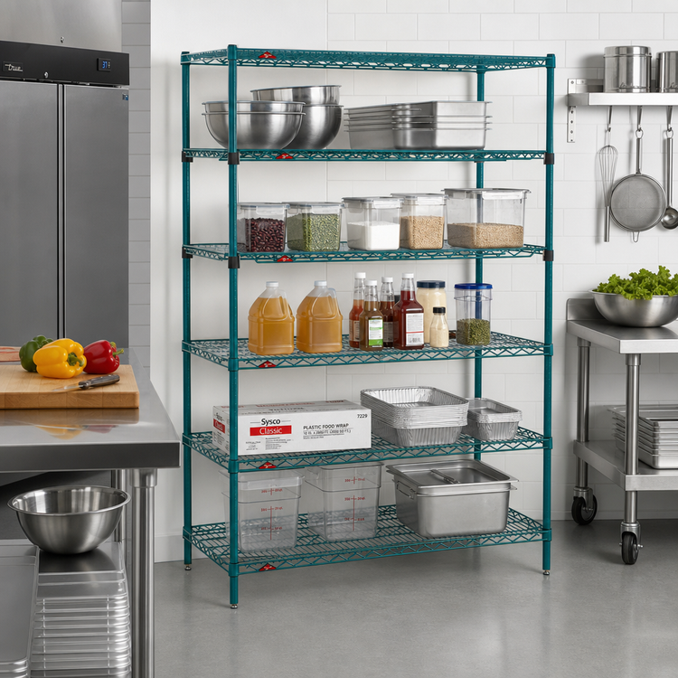 Product image #2 for Super Erecta 48"W x 24"D x 74"H 6-Tier Stationary Wire Shelving Starter Unit with Metroseal 3 Green Epoxy Finish
