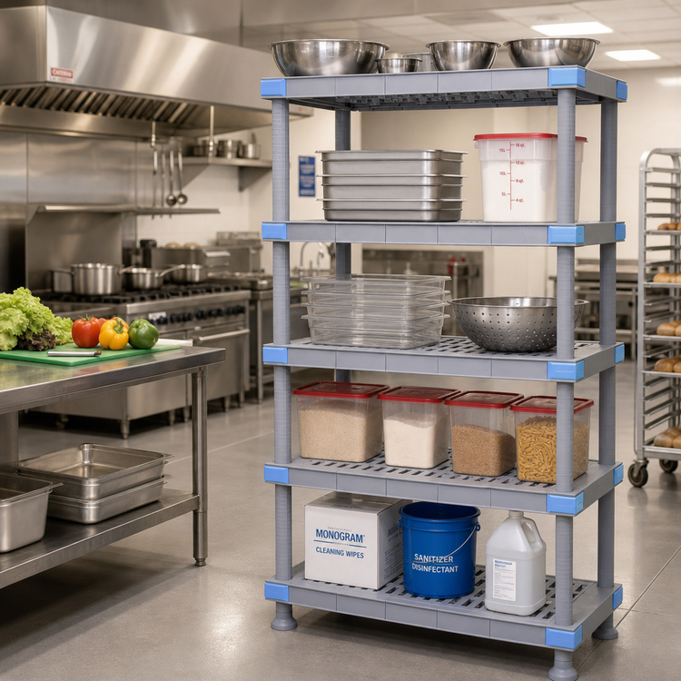 Product image #2 for Quantum Millenia 5-Shelf Open Grid Polymer Shelving Unit with Removable Mats, 54W x 24D x 50H