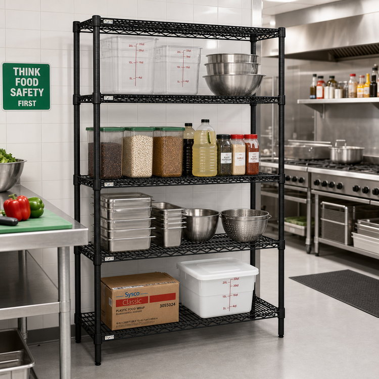 Product image #2 for Quantum 4-Shelf Wire Shelving Starter Kit, 36W x 30D x 63H Inches, Black Epoxy Antimicrobial Finish