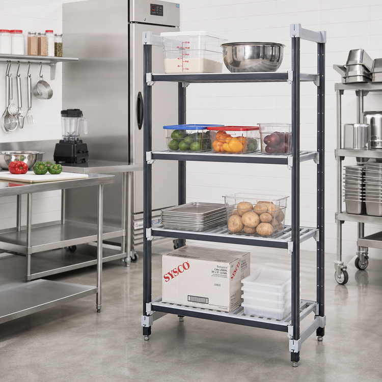 Product image #2 for Cambro Camshelving Elements XTRA 24-Inch W x 24-Inch D x 72-Inch H 4-Tier Vented Stationary Starter Shelving Unit