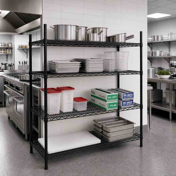 Product image #2 for Quantum 72" W x 30" D Black Epoxy Antimicrobial Wire Shelf
