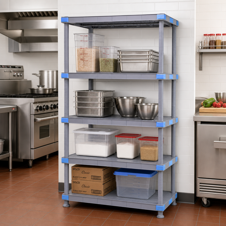 Product image #2 for Quantum Millenia 60-Inch W x 21-Inch D x 74-Inch H Solid Polymer Stationary Starter Shelving Unit, Gray, 4 Shelves