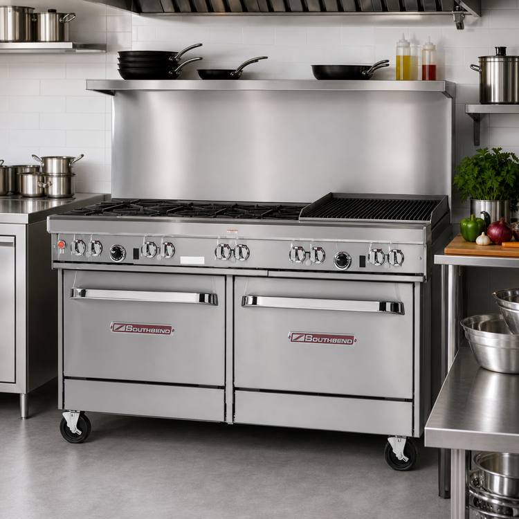Product image #2 for Southbend Ultimate 60-Inch Commercial Gas Restaurant Range with 4 Open Burners, 36-Inch Charbroiler, Standard Oven and Convection Oven