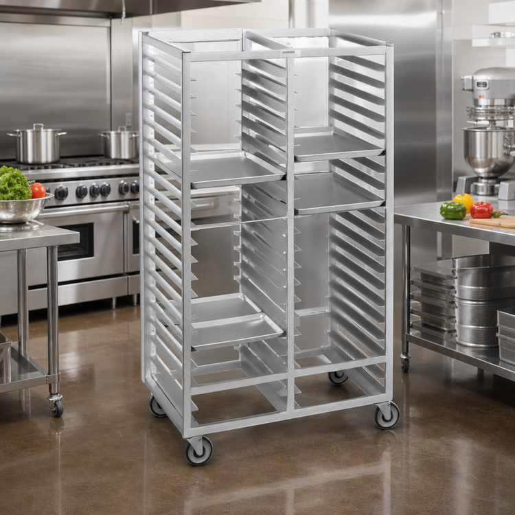 Product image #2 for Channel Manufacturing 420A Standard Series Double-Section Aluminum Cafeteria Tray Rack, 60-Tray Capacity, 18 x 26 Inch Trays, 70-Inch High