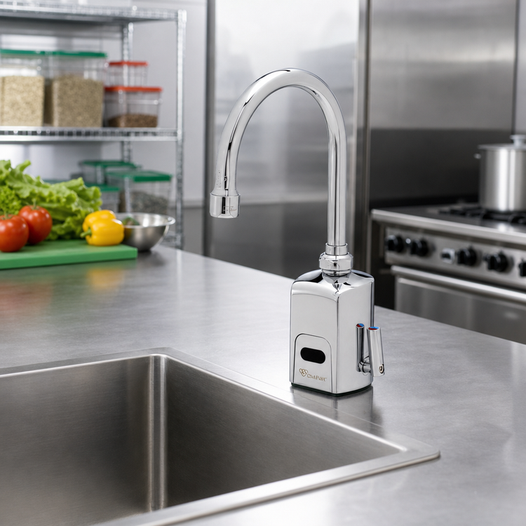 Product image #2 for T&S Brass ChekPoint Electronic Above-Deck Touchless Gooseneck Faucet, Single-Hole Deck Mount, Hydro-Generator, 0.5 GPM