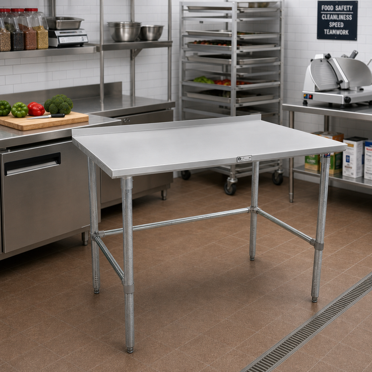 Product image #2 for John Boos Stallion 30" x 36" Stainless Steel Top Work Table with 1-1/2" Rear Riser and Galvanized Base