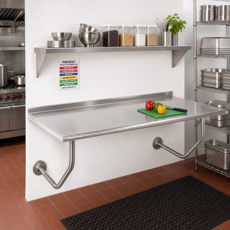 Product image #2 for Advance Tabco FSS-W-248 Wall-Mounted Stainless Steel Table with 1-1/2 Inch Rear Backsplash, 96 x 24 Inches