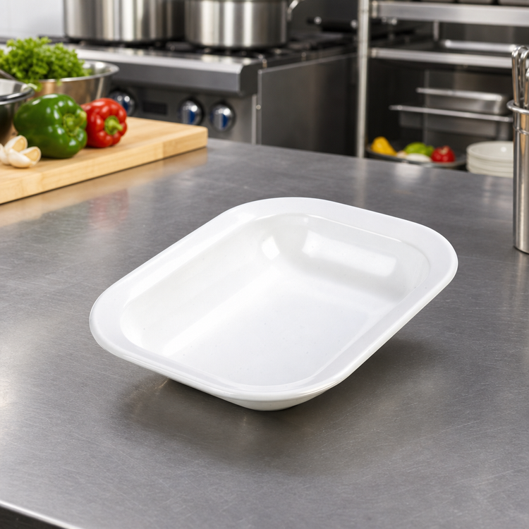 Product image #3 for Carlisle Epicure Narrow Rimmed Rectangular Baker/Server Bowl, 28 oz., White Melamine