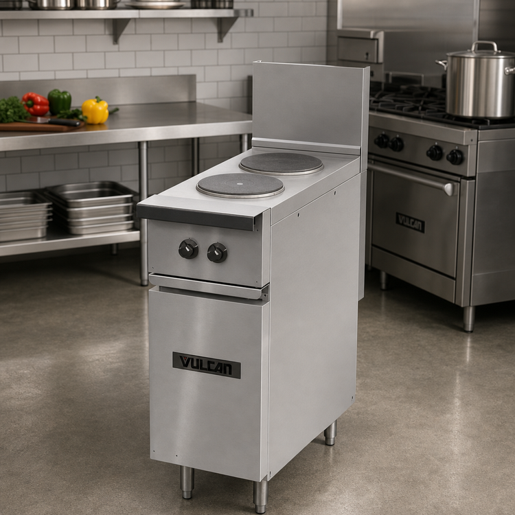 Product image #2 for Vulcan Expando 12-Inch Electric Restaurant Range with 1 Hot Top, Thermostatic Controls, Enclosed Base, and 208V Single-Phase Power