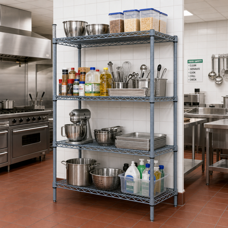 Product image #2 for Quantum 4-Shelf Wire Shelving Starter Kit, 36-Inch W x 21-Inch D x 86-Inch H, Gray Epoxy Antimicrobial Finish, 600-800 lb Capacity