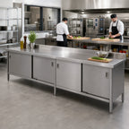 Thumbnail image #2 for John Boos EBSS6R5-24144 Enclosed Stainless Steel Work Table with Sliding Doors, 144 x 24 Inches, 16-Gauge 300 Series Top, 5-Inch Backsplash