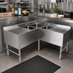 Thumbnail image #2 for John Boos UBS3C-1848-2D18-X 3-Compartment 300 Series Stainless Steel Underbar Corner Sink with Dual Drainboards, 48 x 18 x 32-1/2 Inches