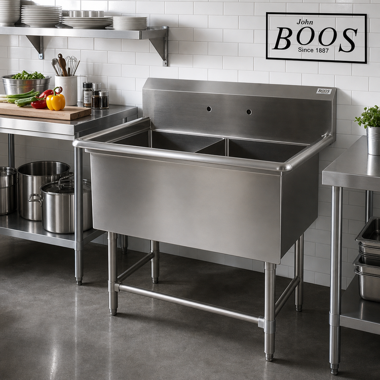 Product image #2 for John Boos Pro-Bowl 2-Compartment Stainless Steel Sink with 16" x 20" Bowls and 10" Boxed Backsplash