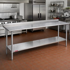 Thumbnail image #2 for Duke Manufacturing 316S-24120-2R Stainless Steel Work Table, 120"W x 24"D, 16-Gauge 300 Series Top, 1-1/8" Riser, Undershelf