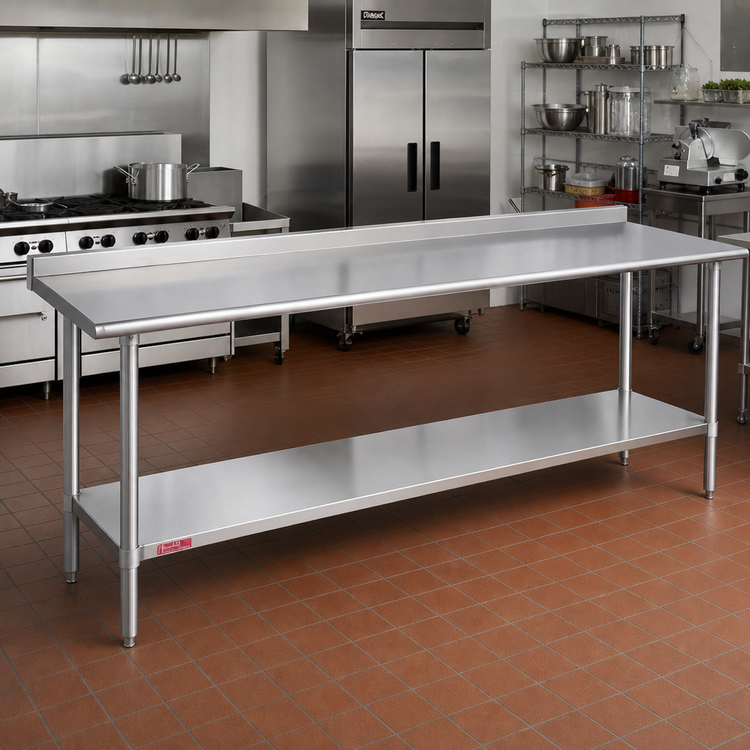 Product image #2 for Duke Stainless Steel Work Table with 1-1/8" Straight Riser and Undershelf, 120" x 24"