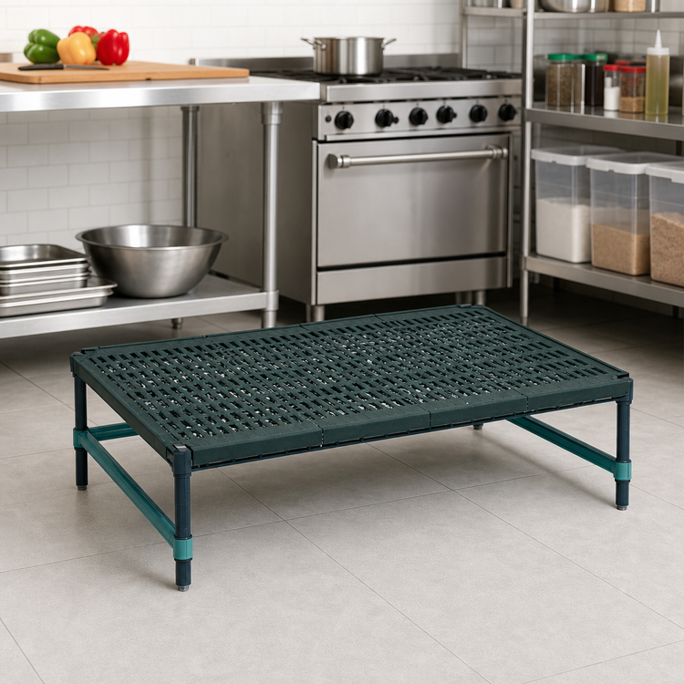 Product image #2 for QuadPlus Mobile Dunnage Rack with Louvered Polypropylene Mat, 48 x 18 x 14 Inches, 800 lb. Capacity