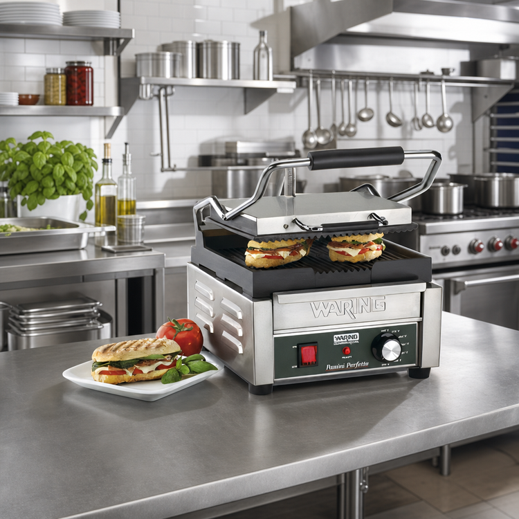 Product image #2 for Waring Panini Perfetto™ Compact Single Ribbed Countertop Panini Grill, 120V