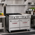 Thumbnail image #2 for Southbend Ultimate 48-Inch Restaurant Gas Range with 4 Non-Clog Burners, Wavy Grates, 24-Inch Griddle, Standard Oven and Cabinet Base