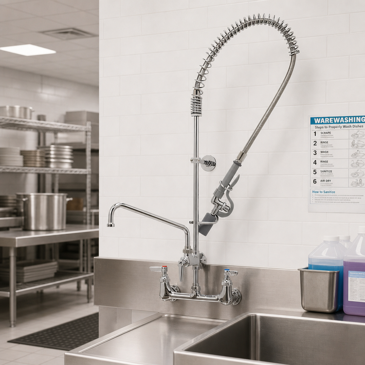 Product image #2 for EasyInstall 8-Inch Wall Mount Pre-Rinse Unit with 12-Inch Add-On Faucet and 0.65 GPM Spray Valve