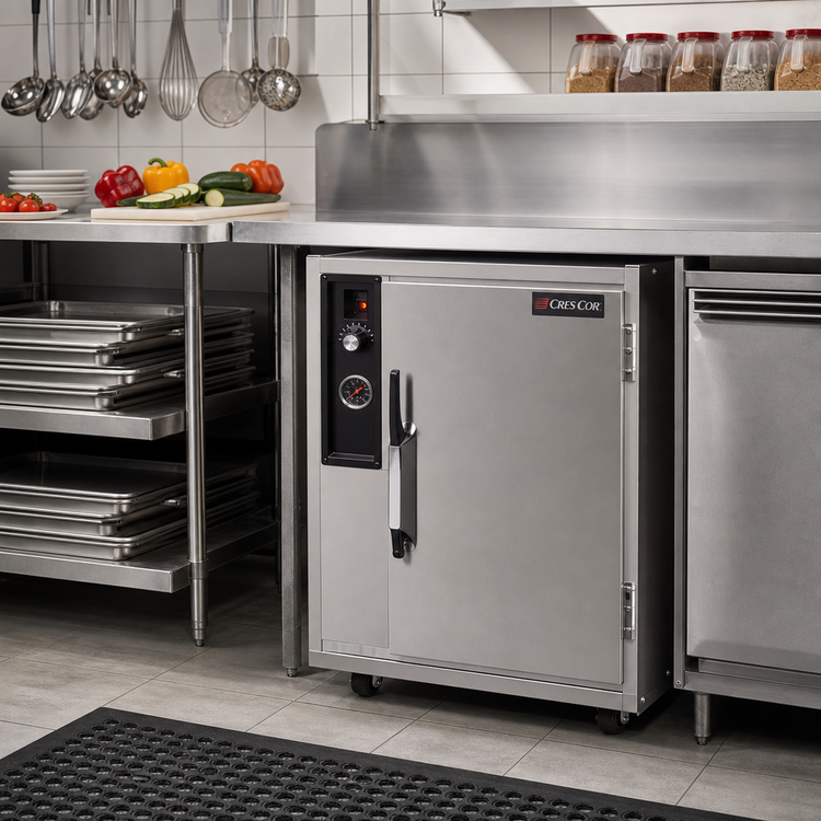 Product image #2 for Cres Cor Mobile Under-Counter Heated Holding Cabinet with Field-Reversible Solid Door, Holds 8 12" x 20" Pans