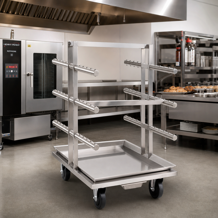 Product image #2 for Henny Penny RSS-016 Stainless Steel Mobile Rotisserie Spit Stand with Drip Tray, 16-Spit/Basket Capacity