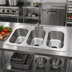 Thumbnail image #2 for Eagle Group SR12-14-9.5-3 Three-Compartment Stainless Steel Drop-In Sink, 42-3/4" Wide, 12 x 14 x 9-1/2" Bowls, Faucet and Drains