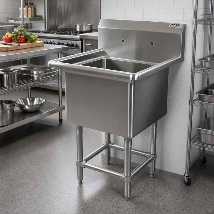 Product image #2 for John Boos Pro-Bowl 1-Compartment Stainless Steel Sink with 30" x 24" x 14" Bowl, 10" Backsplash, and Legs