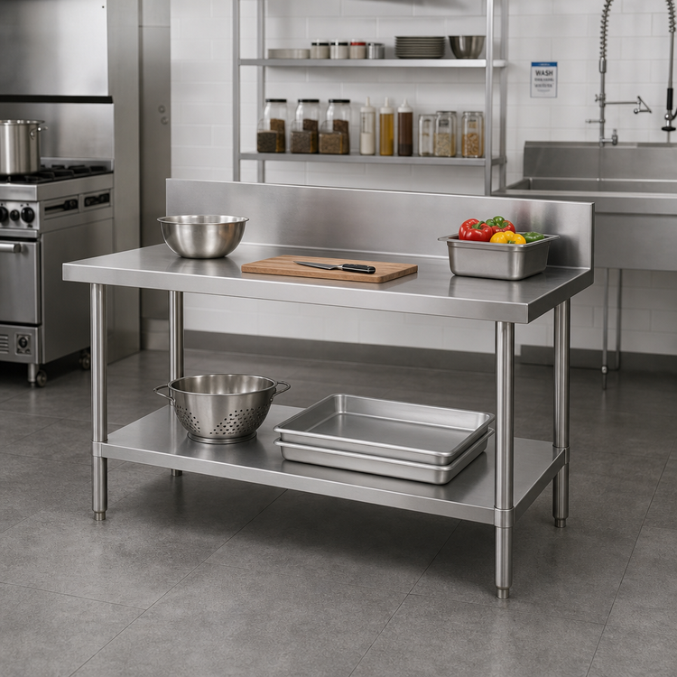 Product image #2 for Advance Tabco Commercial Stainless Steel Work Table with 10-Inch Backsplash and Adjustable Undershelf, 30 x 24 Inches