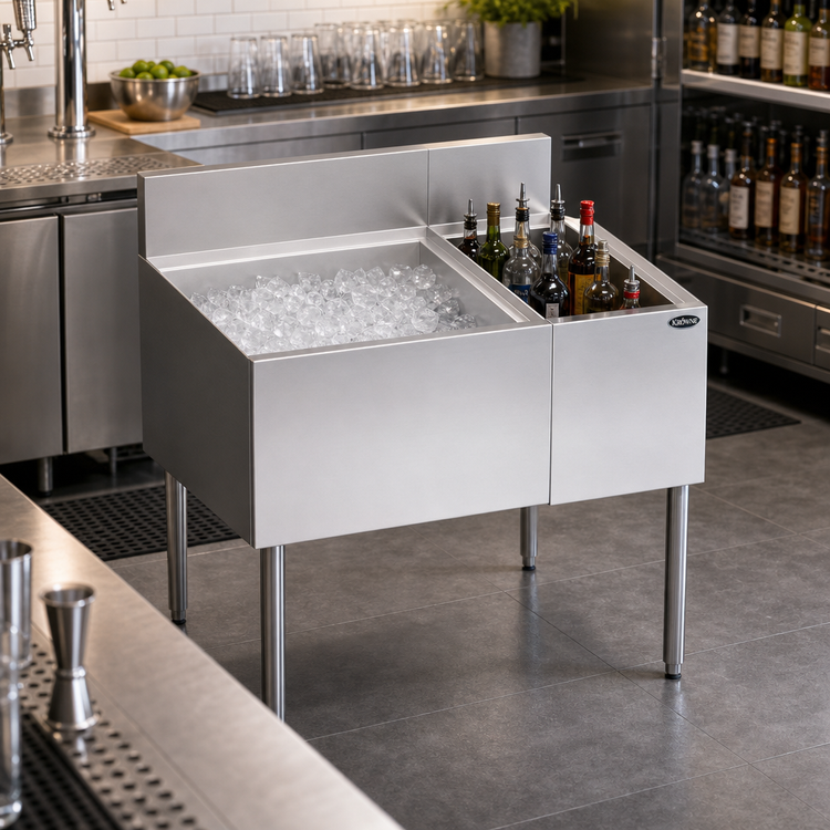 Product image #2 for Krowne Royal Series 36-Inch Underbar Multi-Station Ice Bin With Bottle Well and Built-In 10-Circuit Cold Plate