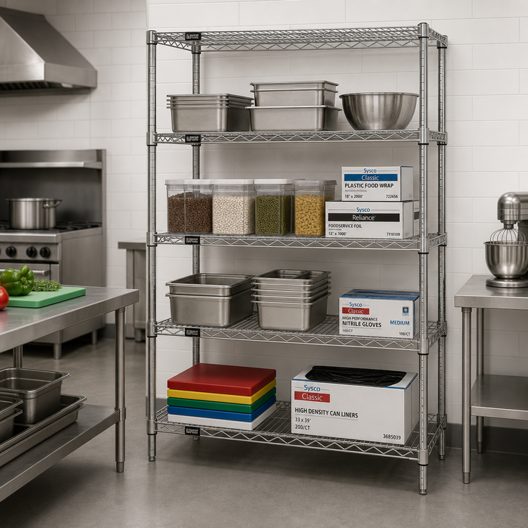 Product image #2 for Quantum 72"W x 12"D x 74"H Stationary Wire Shelving Starter Kit, 4 Shelves, 304 Stainless Steel