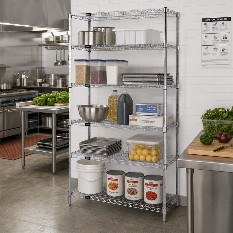 Product image #2 for Quantum 42"W x 24"D x 74"H Wire Shelving Starter Kit, 5 Shelves, Chrome Plated