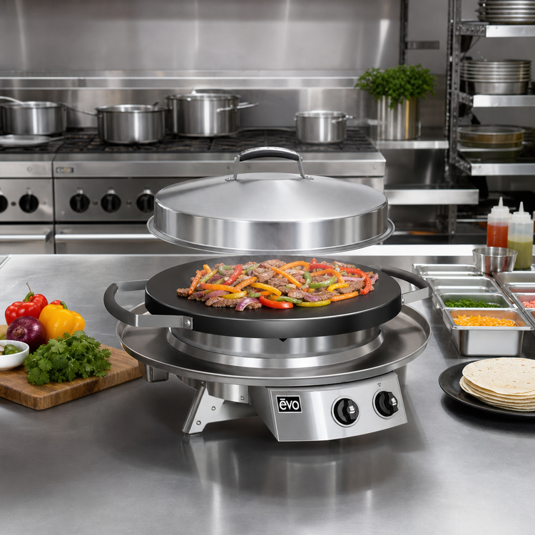 Product image #3 for Evo Professional Outdoor Propane Countertop Griddle Cooking Station with 30-Inch Round Seasoned Steel Surface