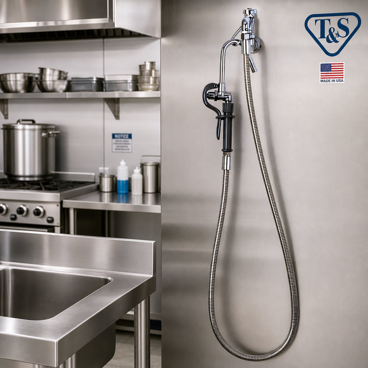 Product image #2 for T&S Brass B-0600 Wall-Mount Swivel Pot Filler Faucet with 68-Inch Flexible Stainless Steel Hose