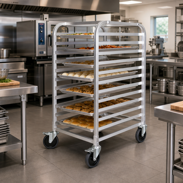 Product image #2 for Mobile Aluminum Sheet Pan Rack with 10 Full-Size or 20 Half-Size Pan Capacity
