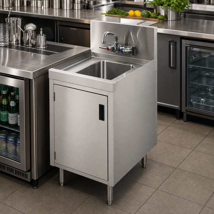 Product image #2 for Advance Tabco Prestige Supreme Freestanding Underbar Hand Sink with Cabinet Base and Faucet, 18 x 20 x 36 Inches