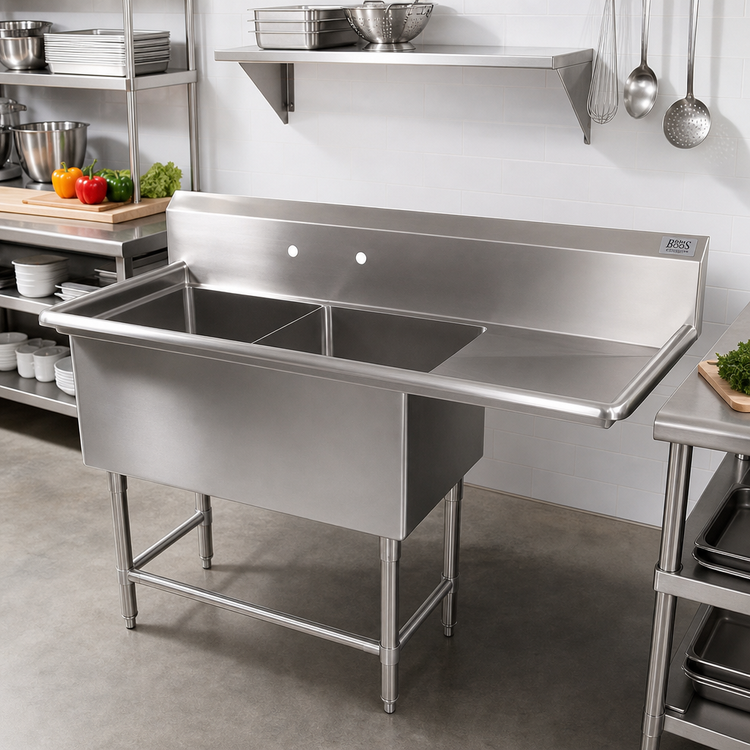 Product image #2 for John Boos Pro-Bowl 2-Compartment Stainless Steel Sink with Right Drainboard, 30 x 24 x 14 Inch Bowls