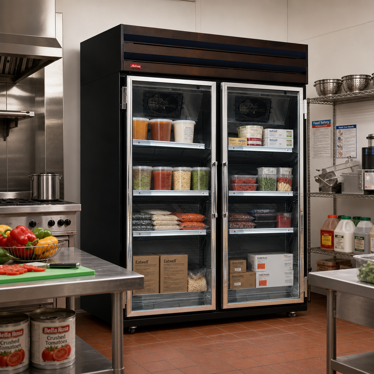Product image #2 for Two-Section Glass Door Reach-In Freezer Merchandiser, 48 Cu. Ft., Top-Mount Self-Contained, Black
