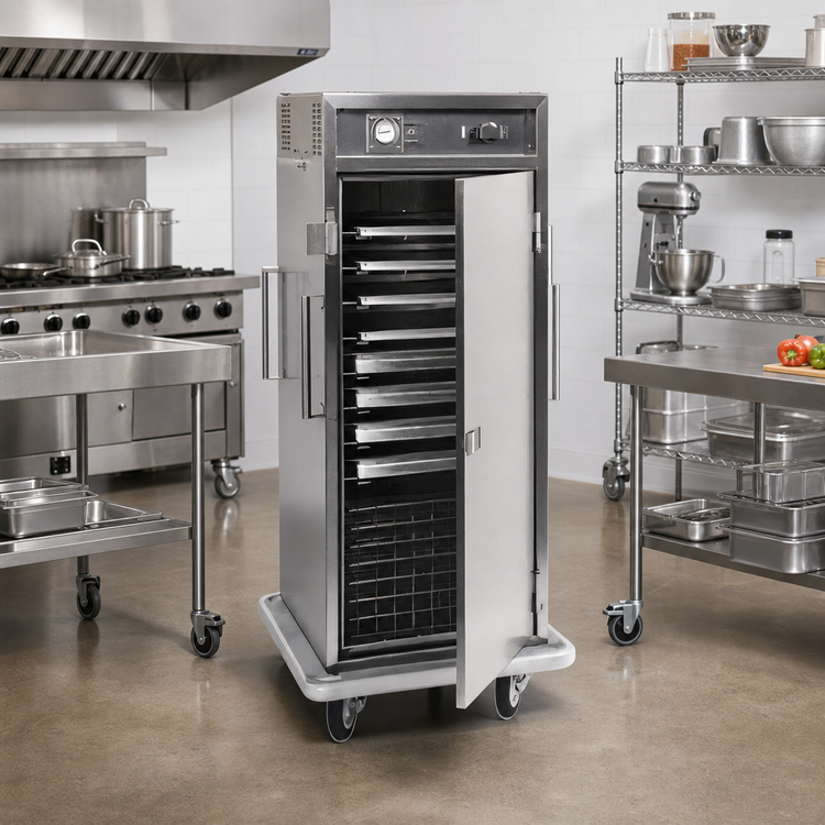Product image #2 for Carter-Hoffmann ST1820 Heated Full-Height Satellite Transport Cart, 12 Tray / 24 Pan Capacity, Stainless Steel