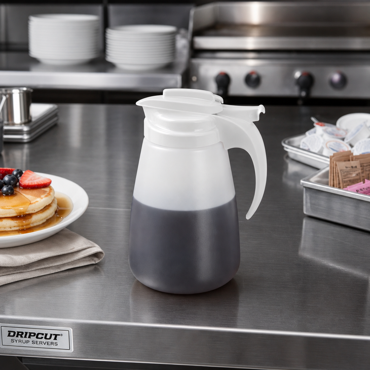 Product image #2 for Dripcut 32 oz White Polyethylene Syrup Server with White Plastic Top
