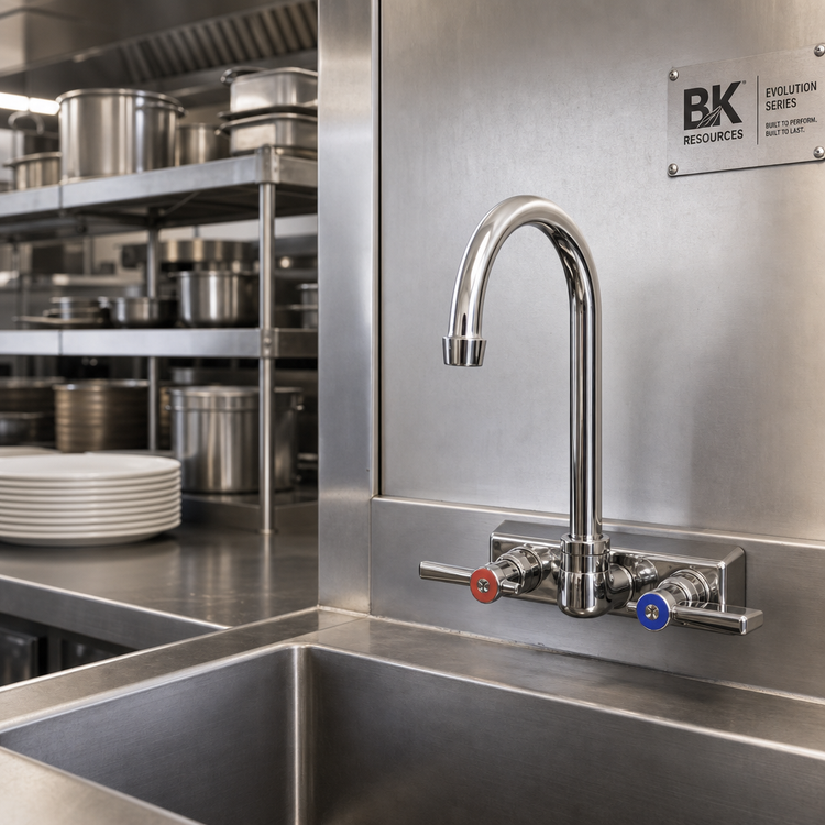 Product image #2 for BK Resources Evolution Series 4-Inch Center Splash Mount Stainless Steel Faucet with 8-Inch Gooseneck Spout