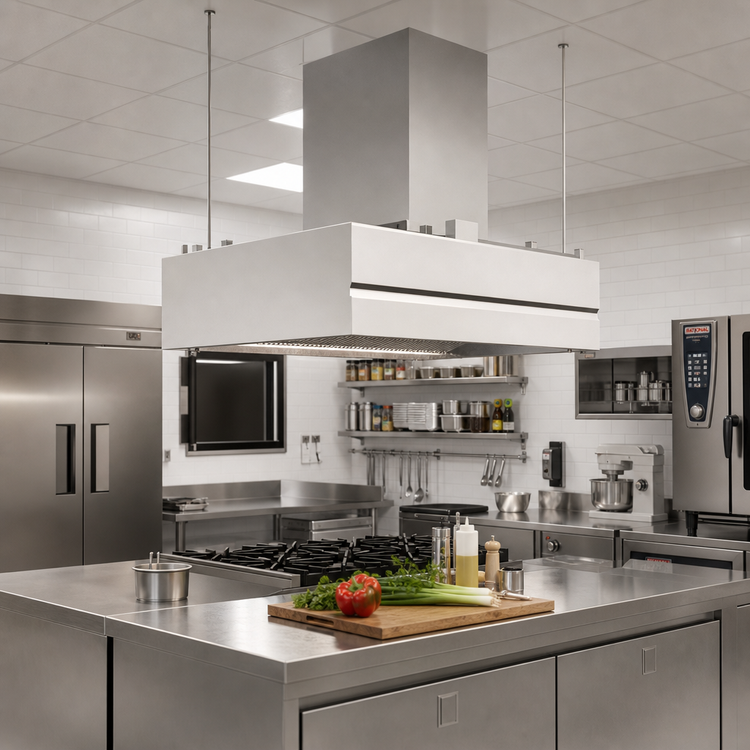 Product image #3 for Avtec SimpleSpec Type I Island-Style Square Display Cooking Hood, 48 x 48 x 24 Inches, 201 Stainless Steel