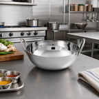 Thumbnail image #3 for American Metalcraft BD65 32 oz. Round Stainless Steel Balti Dish with Handles, Mirror Finish Case of 48