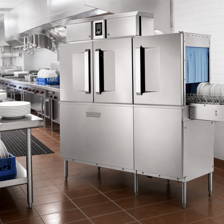 Product image #2 for Hobart CL66-BAS+BUILDUP Convertible High/Low-Temp Single-Tank Rack Conveyor Dishwasher with Power Scrapper