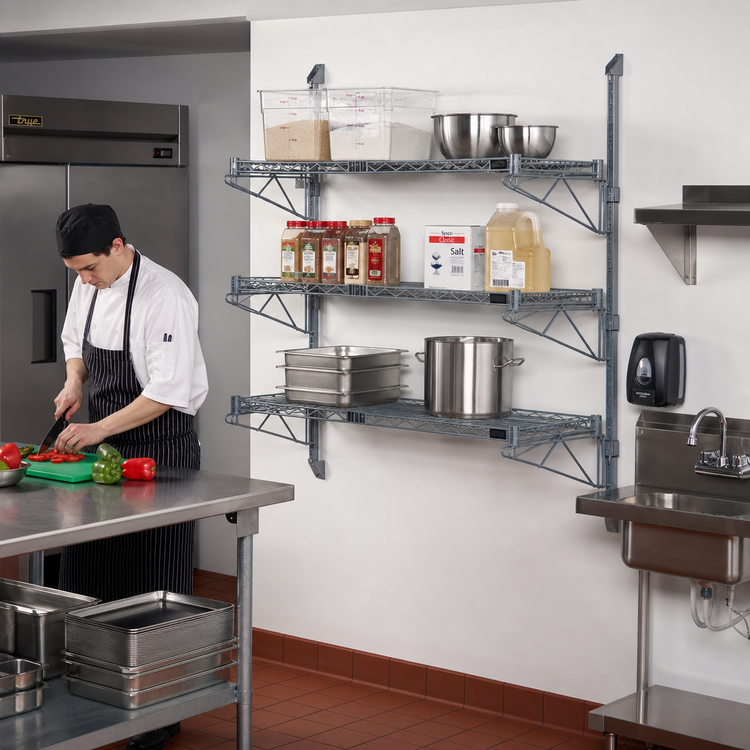 Product image #2 for Quantum Cantilever 3-Shelf Wall-Mount Wire Shelving Starter Kit, Gray Epoxy
