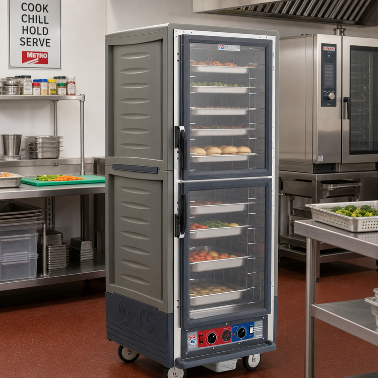 Product image #2 for Metro C5 3 Series Full Height Mobile Heated Holding & Proofing Cabinet with Gray Insulation Armour, Dutch Clear Doors, and Fixed Wire Slides