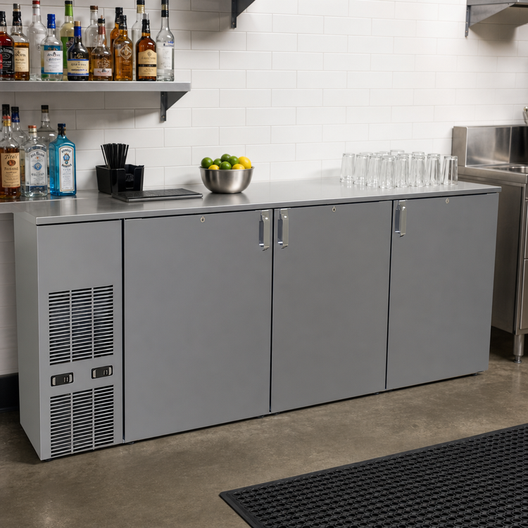 Product image #2 for Glastender C2FB84 Two-Zone Front-Serviced Bar Profile Back Bar Cooler, 84 Inch, 3-Section
