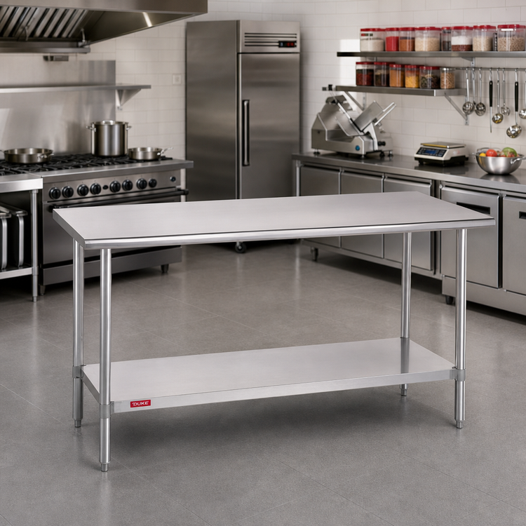 Product image #2 for Duke 48-Inch x 24-Inch Stainless Steel Commercial Work Table with Undershelf, 16/400 Series Top, No Backsplash