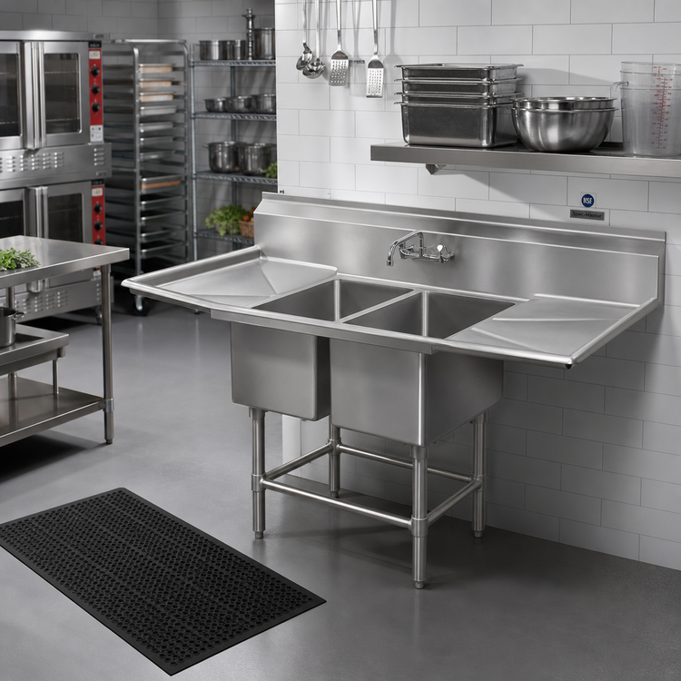 Product image #2 for Spec-Master FN Series Coved Corner Two-Compartment Sink with 24-Inch Right Drainboard, 14-Gauge 300-Series Stainless Steel