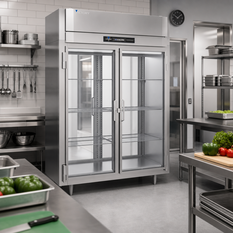 Product image #3 for Victory UltraSpec Extra Wide Pass-Thru Two-Section Glass Door Freezer, Self-Contained, Standard Depth, 52.97 Cu. Ft.