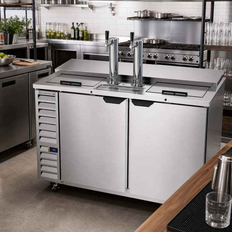 Product image #2 for Beverage-Air 58-Inch Stainless Steel Club Top Direct Draw Beer Dispenser with Dual Single-Faucet Towers, 3 Half-Keg Capacity